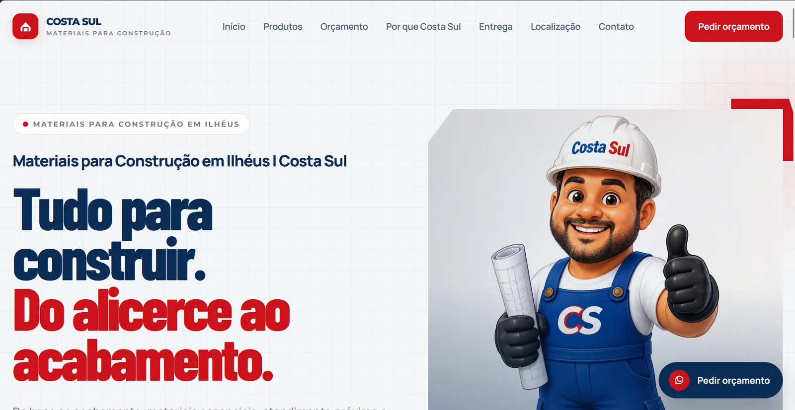 Página inicial do projeto Costa Sul Materiais para Construção