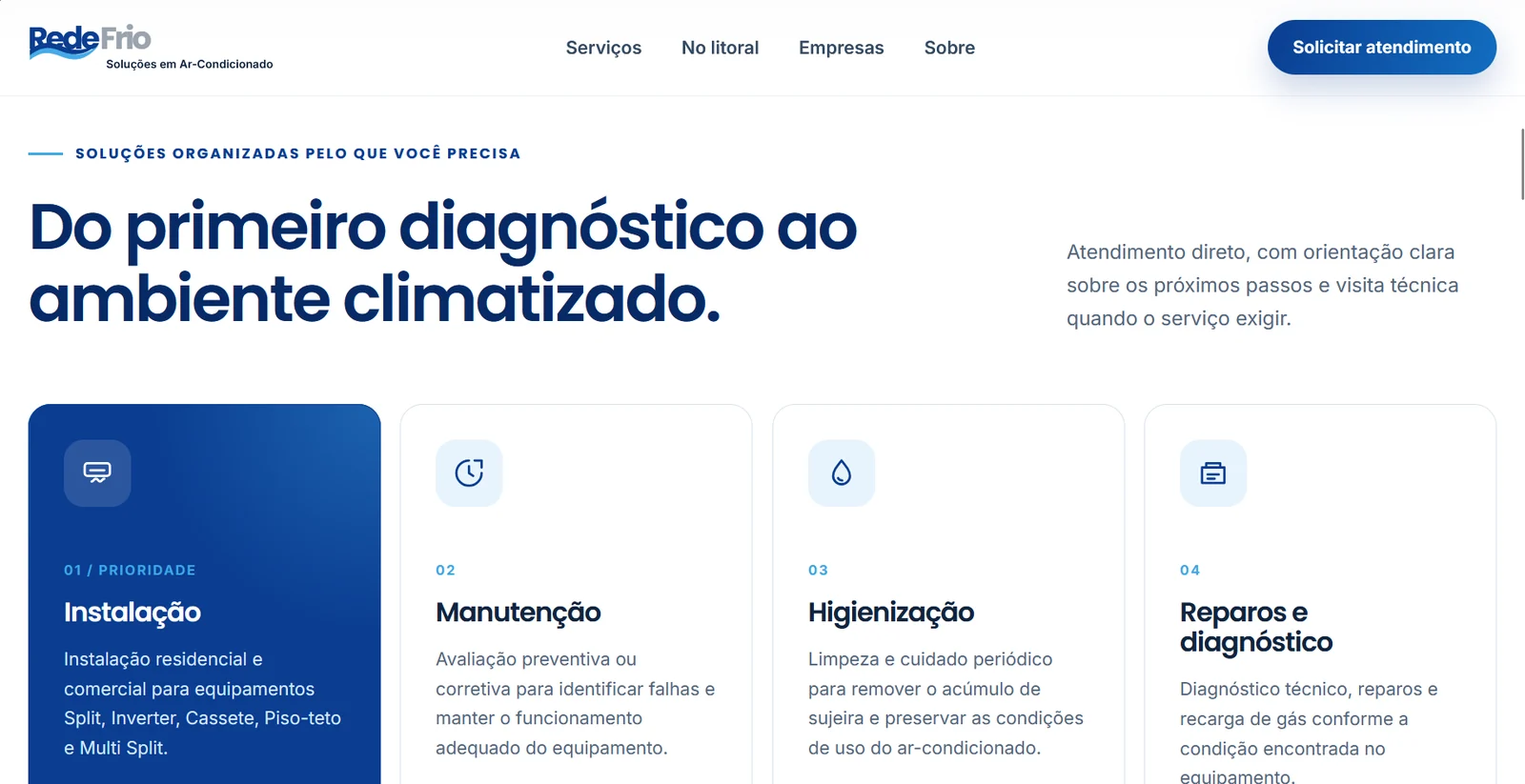 Seção de serviços do projeto Rede Frio Soluções em Ar-Condicionado